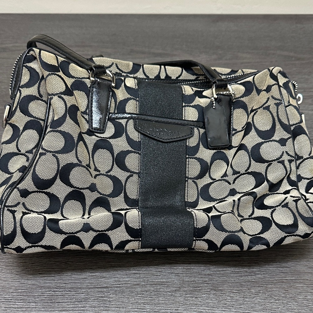 Coach Black and Cream Patterned Satchel
